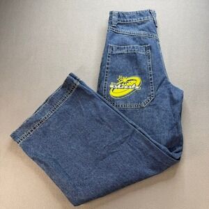Y2K JNCO Style A-Lab Jeans Womens 8 Analog Wide Leg Graphic Pocket Skate Retro